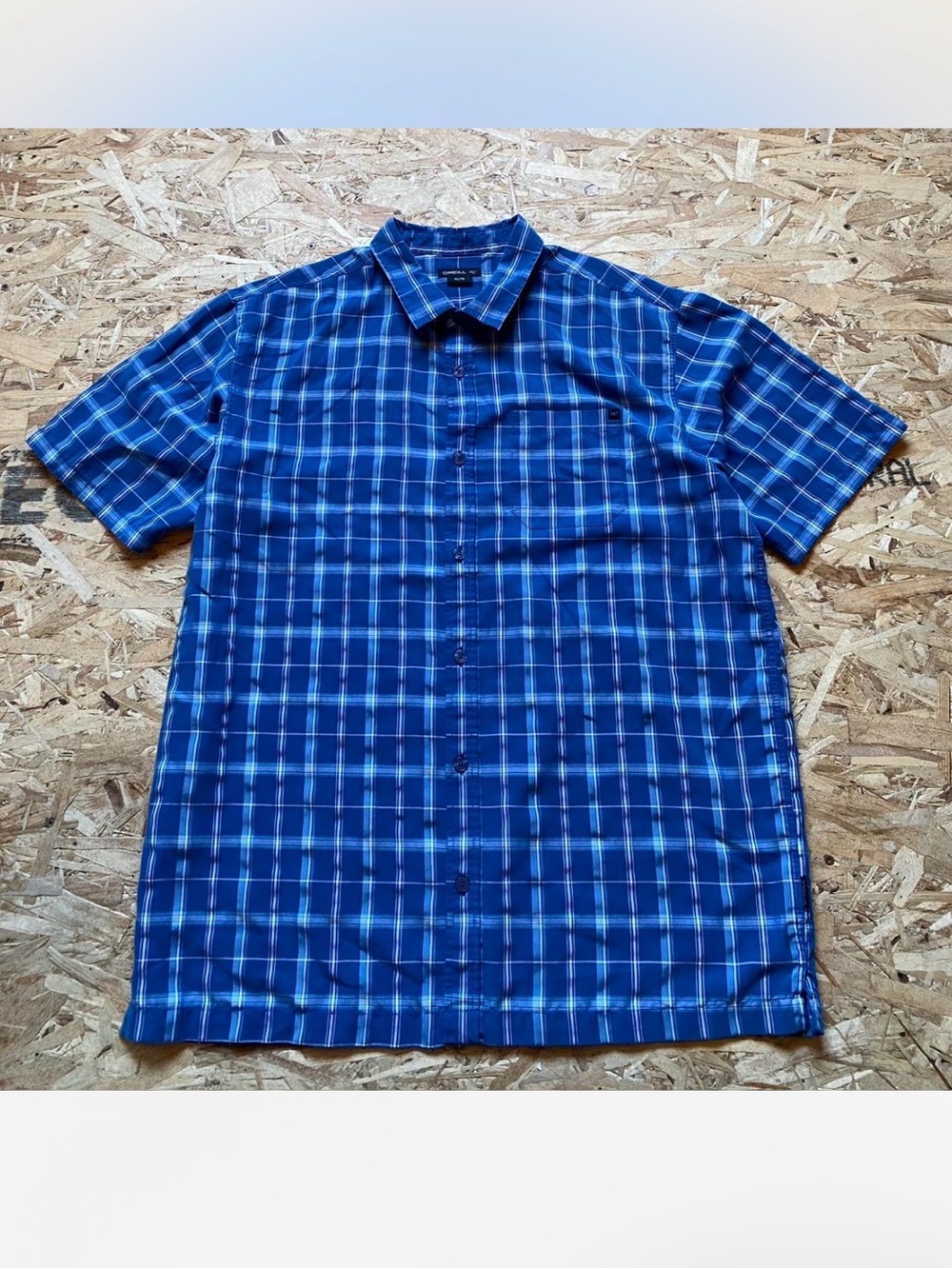 O'Neill Men's Blue Plaid Short-Sleeve Button-Down Shirt